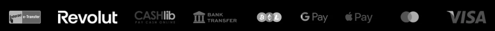 Les moyens de paiement disponibles sur Pampago Casino, dont Visa, Mastercard, Revolut et les cryptomonnaies